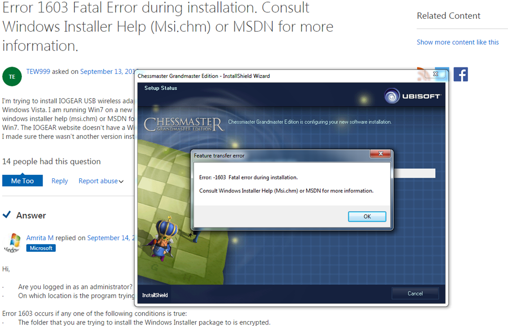 Error 1603 Fatal Error during installation. Consult Windows Installer ...