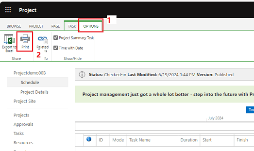 How can I print microsoft project online? I have tried the export to ...
