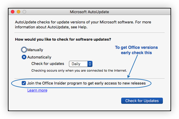 Check for Updates missing from help menu - Office 15.21 - Microsoft Q&A