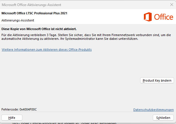 Fehlermeldung Microsoft