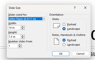PowerPoint 8.5 in x 11 in Letter setting has incorrect cm values. How ...