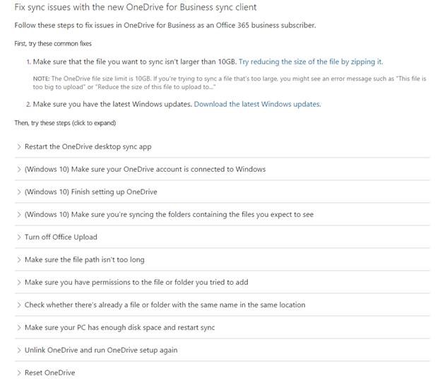 OneDrive for Business Error - not enough storage to complete operation ...