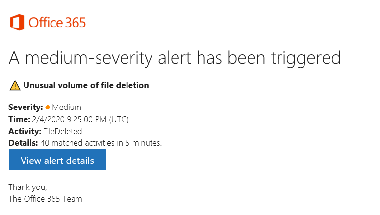 Office 365 Security and compliance alerts - Microsoft Q&A
