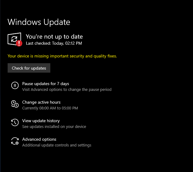 Windows update says 