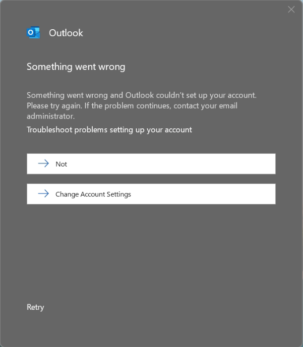 Something went wrong and outlook couldn't set up your account ...
