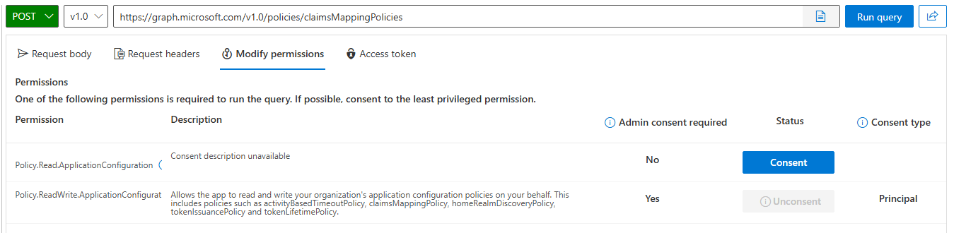 claimsMappingPolicies using graph api is not working - Microsoft Q&A