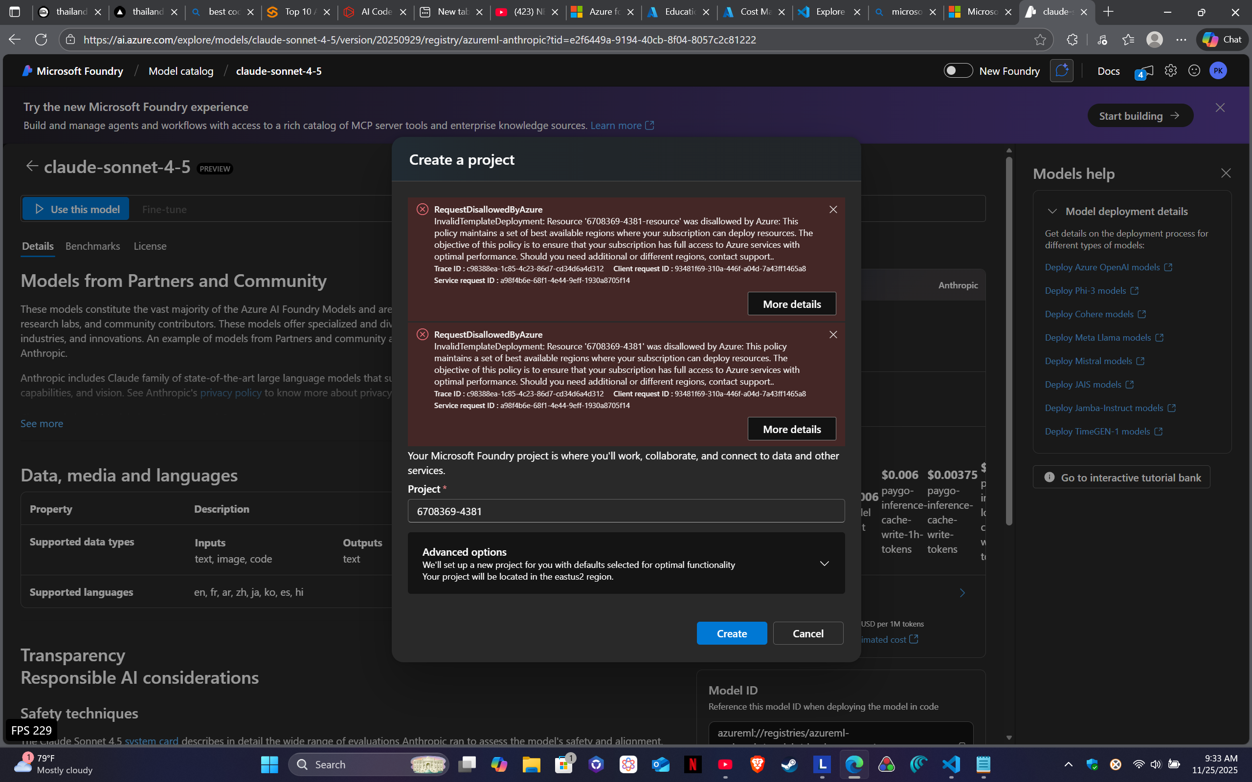 I cant create a project in Azure Foundry and this is blocking me as in ...