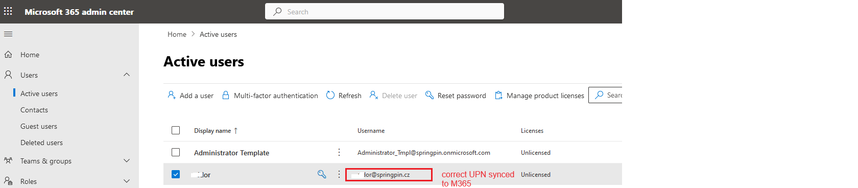 Synced UPN