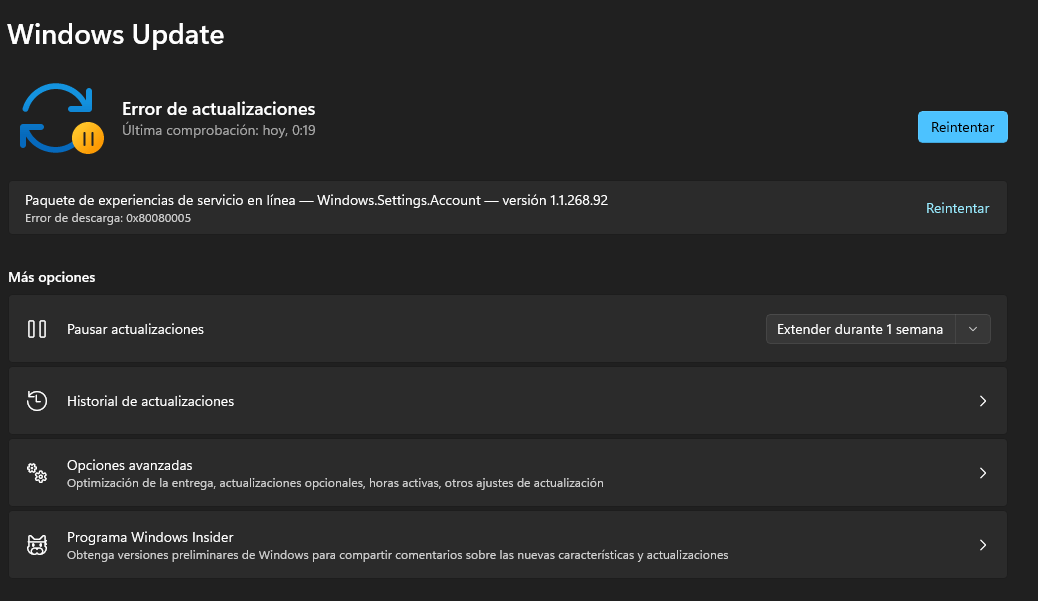 Error 0x80080005 en Windows Update - Microsoft Q&A