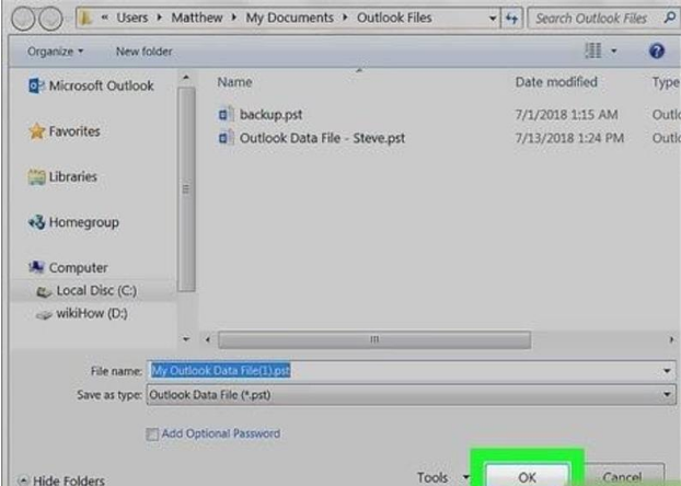 How to create a PST file in outlook on my PC and open up the file, home ...