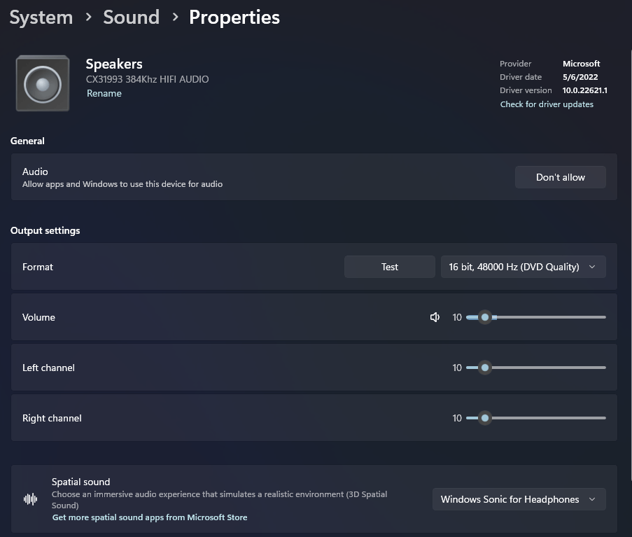 Windows 11 Spatial Audio is not available with Sample Rate 32bit/384kHz ...
