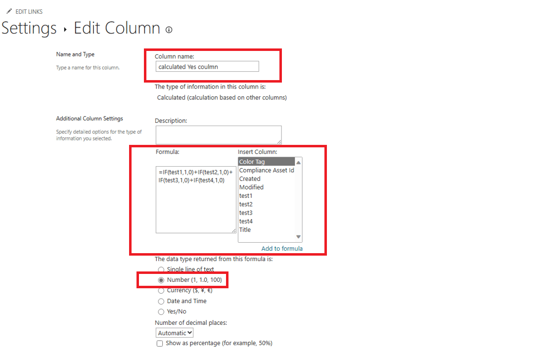 Sharepoint list columns how to calculate a yes box when checked ...