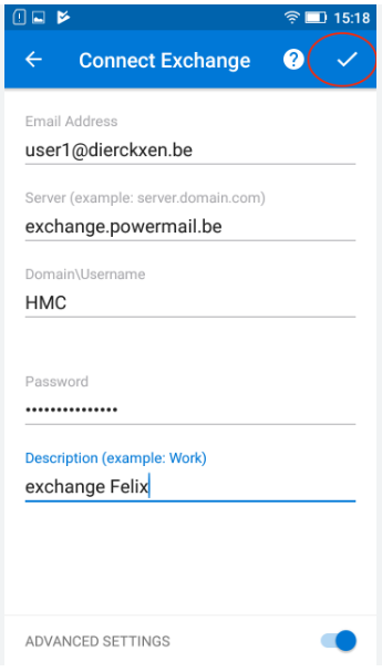 Old android exchange settings