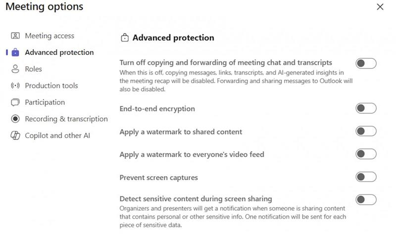 Teams screen capture prevention option