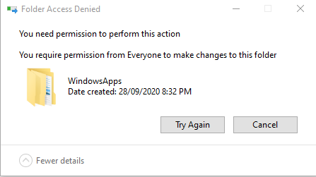 Unable to change drive where new apps will save to (0x80070005