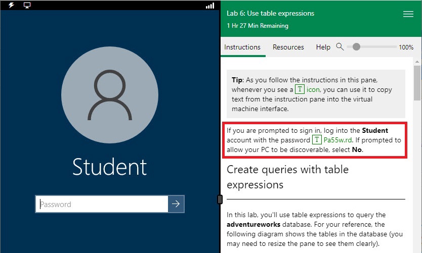 qna t-sql lab vm password