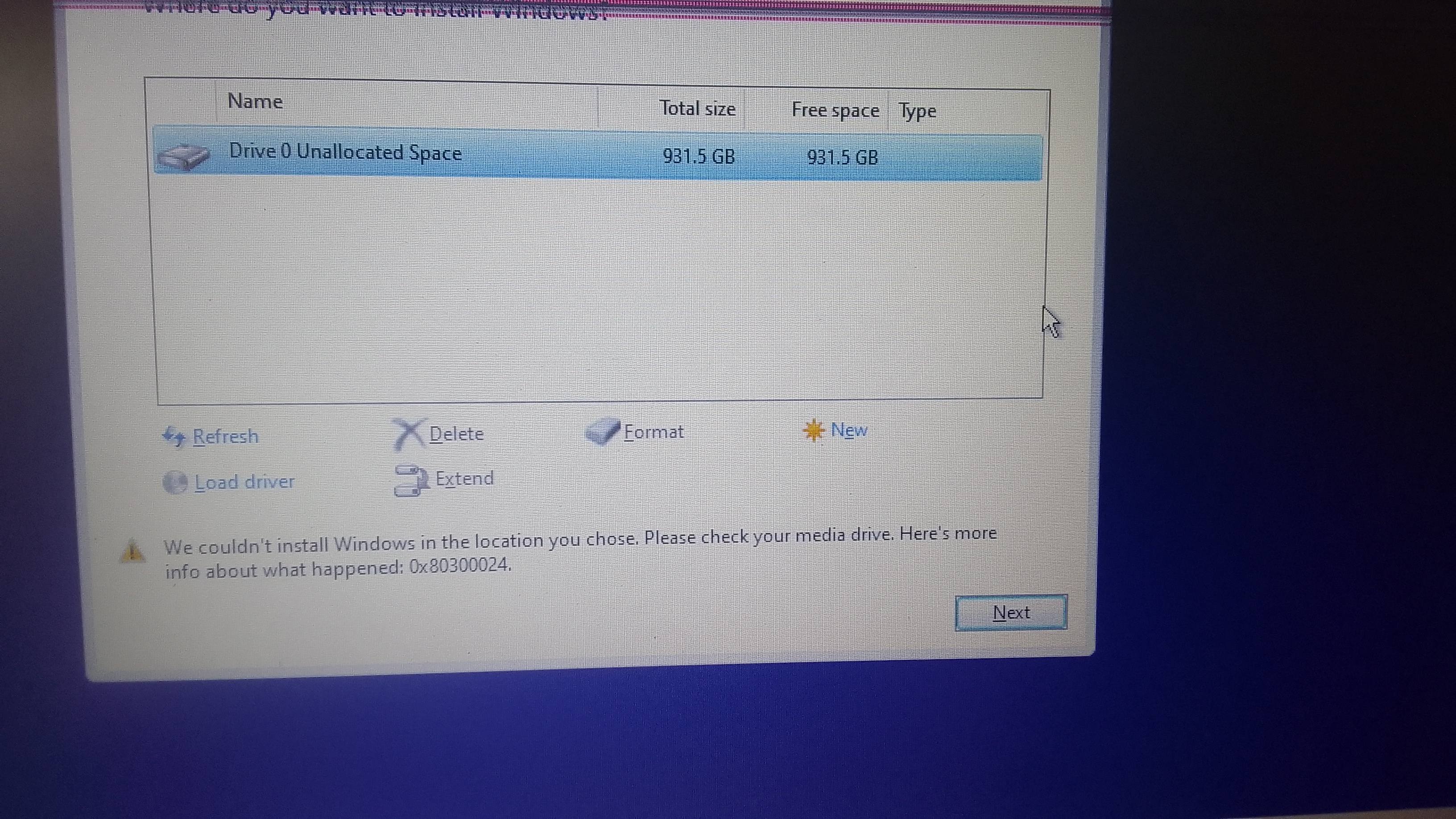 We couldn't install Windows in the location you chose. Please check ...