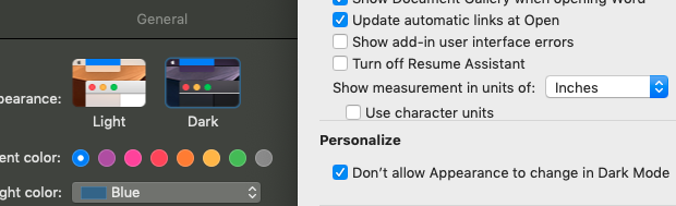 Turn off dark mode on Word, Office 2019 on a MacBook Pro 2018 ...