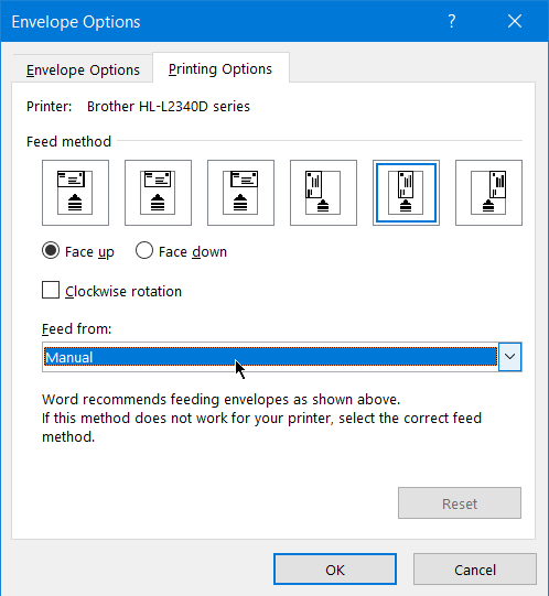 Problem printing envelopes in Word 365 - Microsoft Q&A