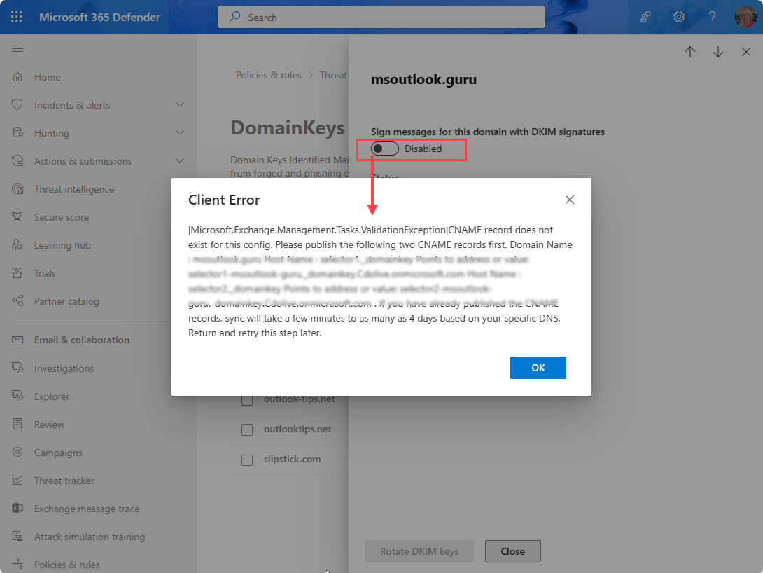 DKIM Not Showing CName Keys - Microsoft Q&A