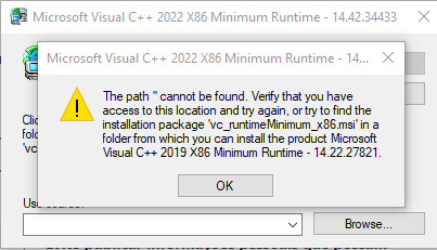 Nao consigo instalar microsoft visual c++ pois existe um erro, me