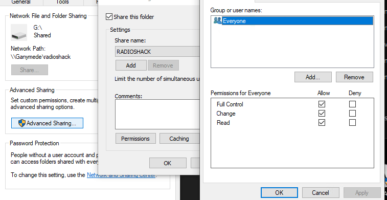 Shared folder denying access, despite making sure that everyone has ...