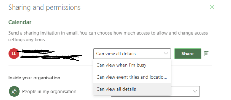 Cannot share more than free/busy outside of organization - Microsoft Q&A