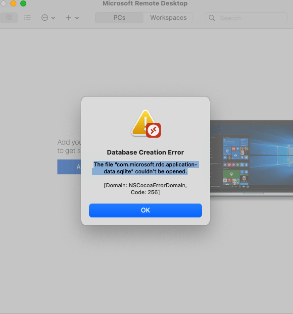 Getting error on opening Microsoft remote desktop: The file “com ...