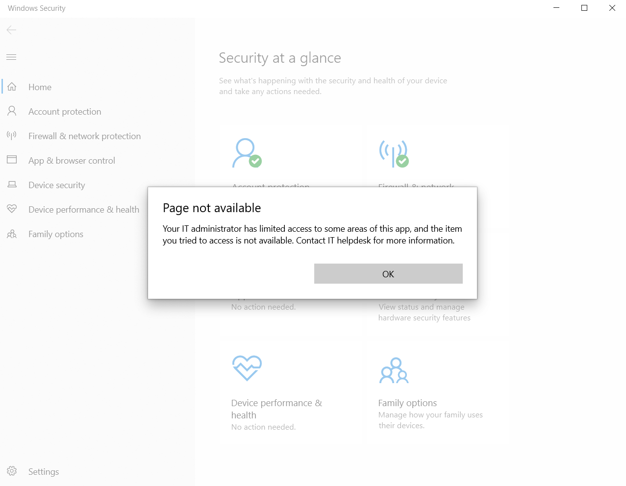 page not available windows defender windows 10