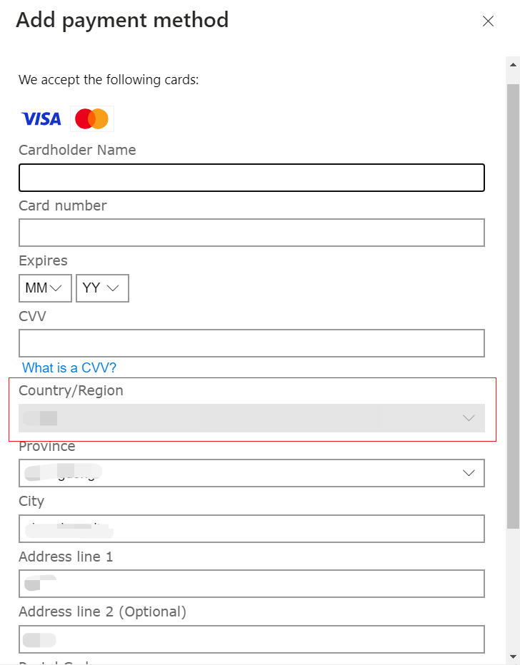 Why can't I select a country or region when adding a credit card ...