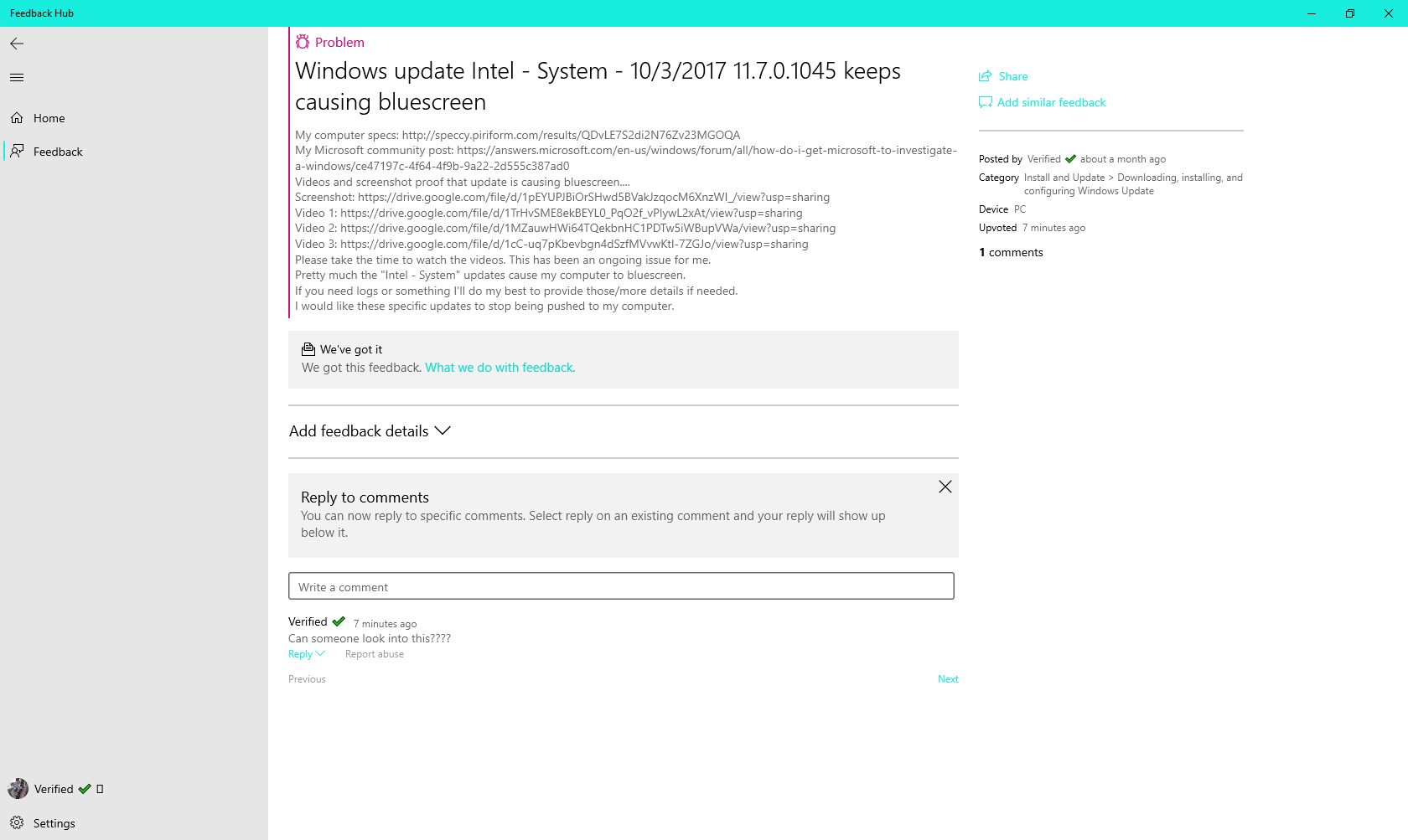 How do I get Microsoft to investigate a Windows Update that continually ...