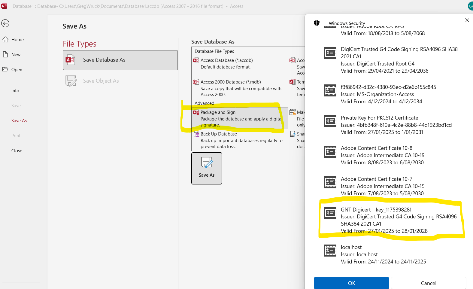 MS Access - Pack and Sign Using DigiCert Code Sign Certificate