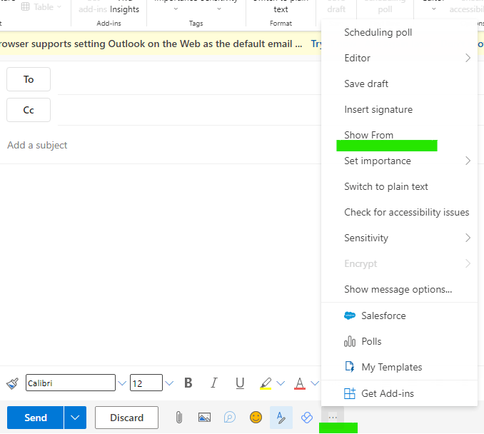 unable to see show from field in outlook web version even after enabled ...