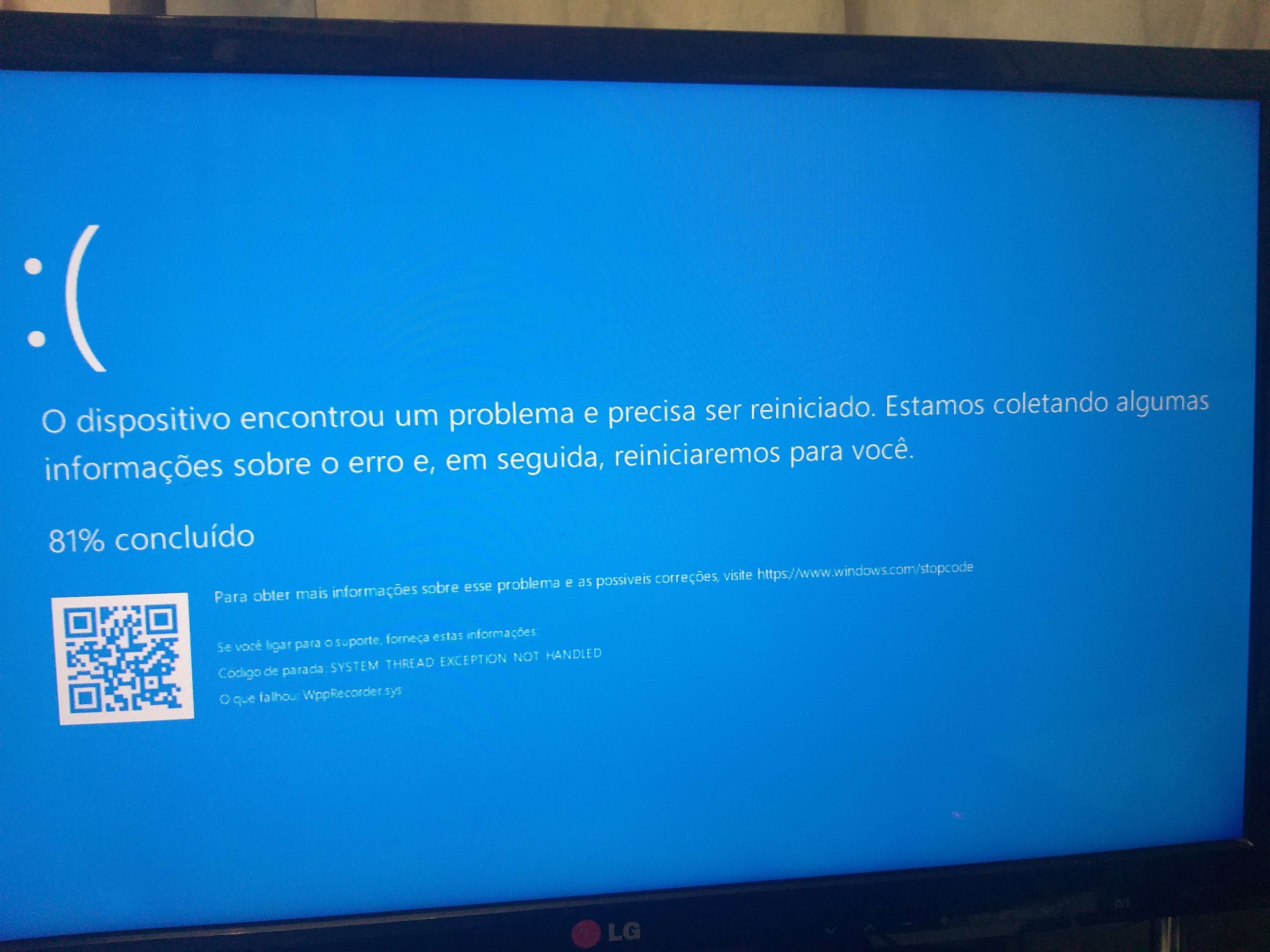 Erro SYSTEM THREAD EXCEPTION NOT HANDLED - Microsoft Q&A