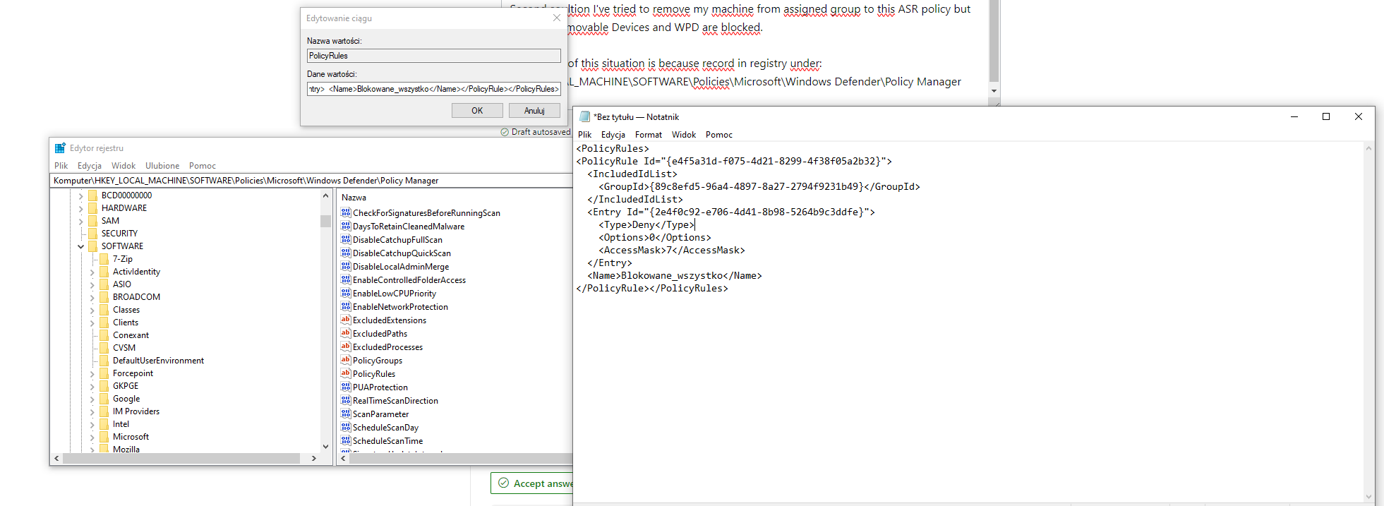 Device Control do not change registry after changes in ASR Policy in