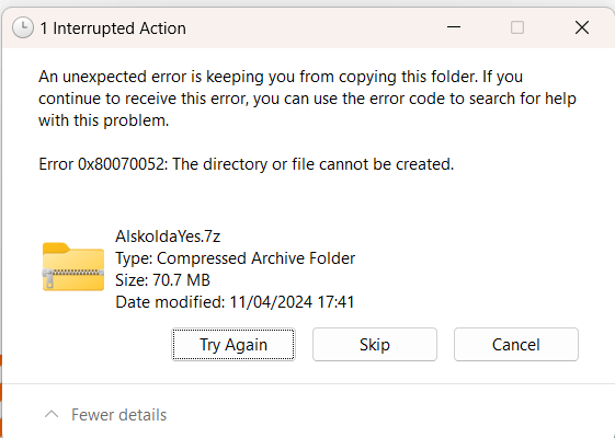 WIN 11] Error 0x80070052 is starting to get on my nerves