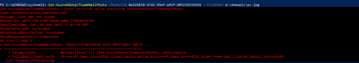 Issue on updating Profile picture Azure AD User - Microsoft Q&A