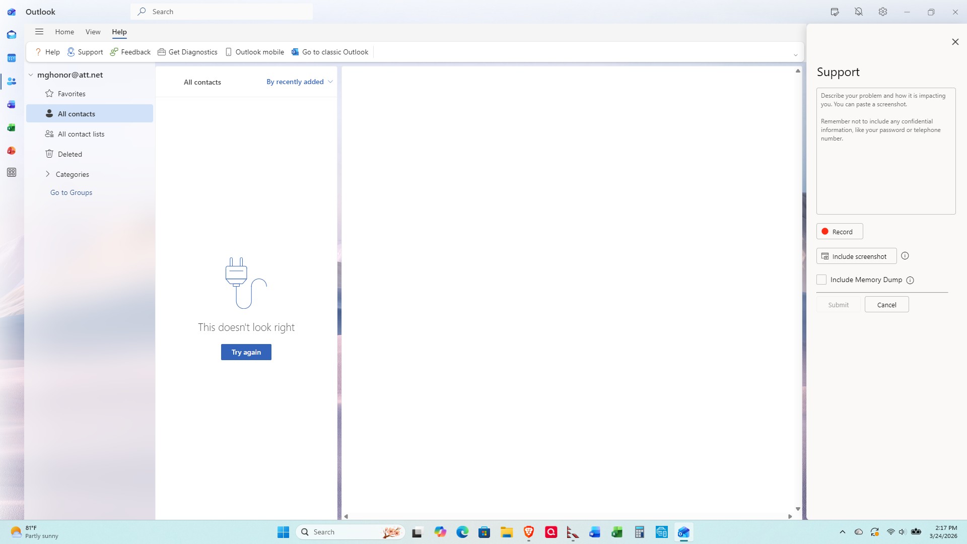 Why are my Outlook Contacts are no longer shown