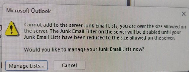 Any way to increase Junk Email Lists on Exchange Online - Microsoft Q&A