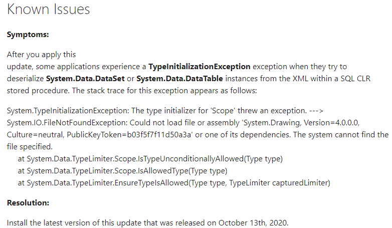 Known Issue - which version is working -Security Only Update for .NET ...