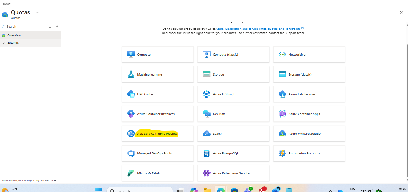 unable to create web app on Azure - Microsoft Q&A