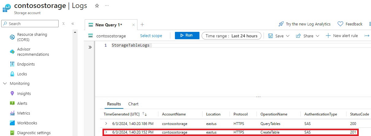 qna storage account enable table audit3