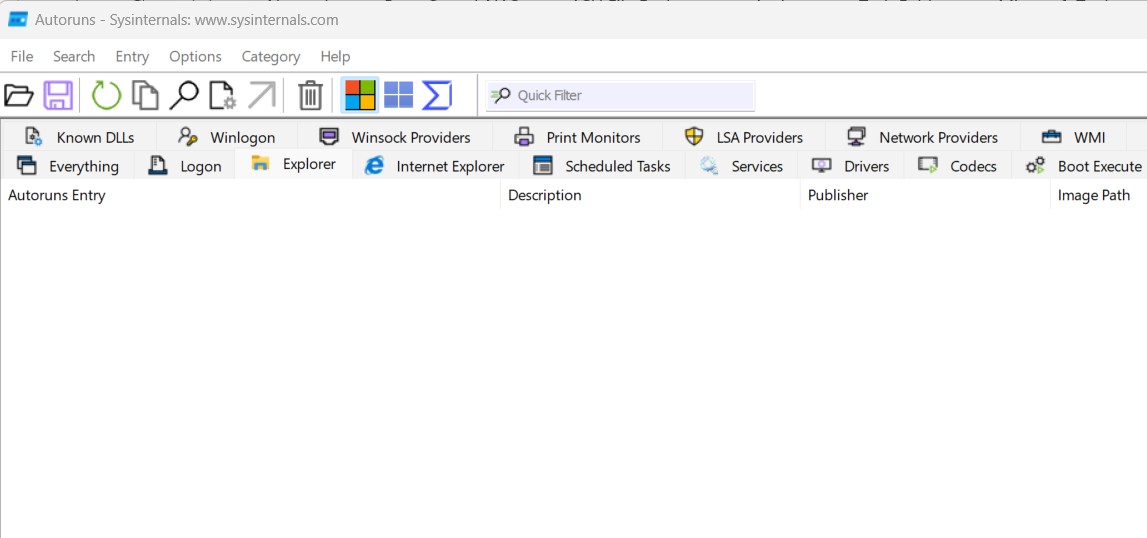 Empty Explorer tab