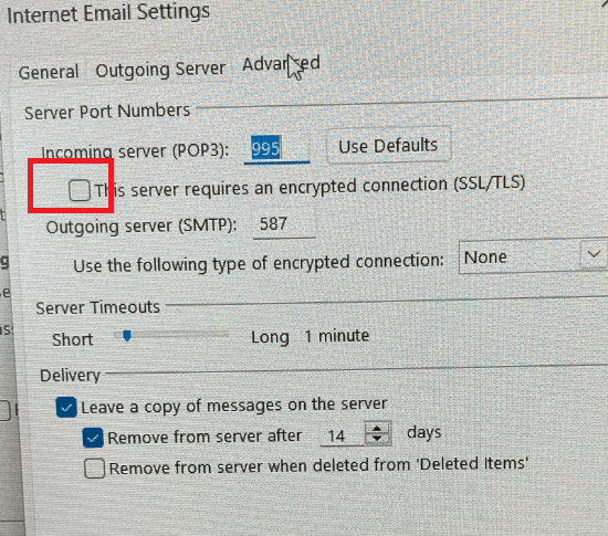 Resetting the password to a POP-3 email server in Outlook 365 ...