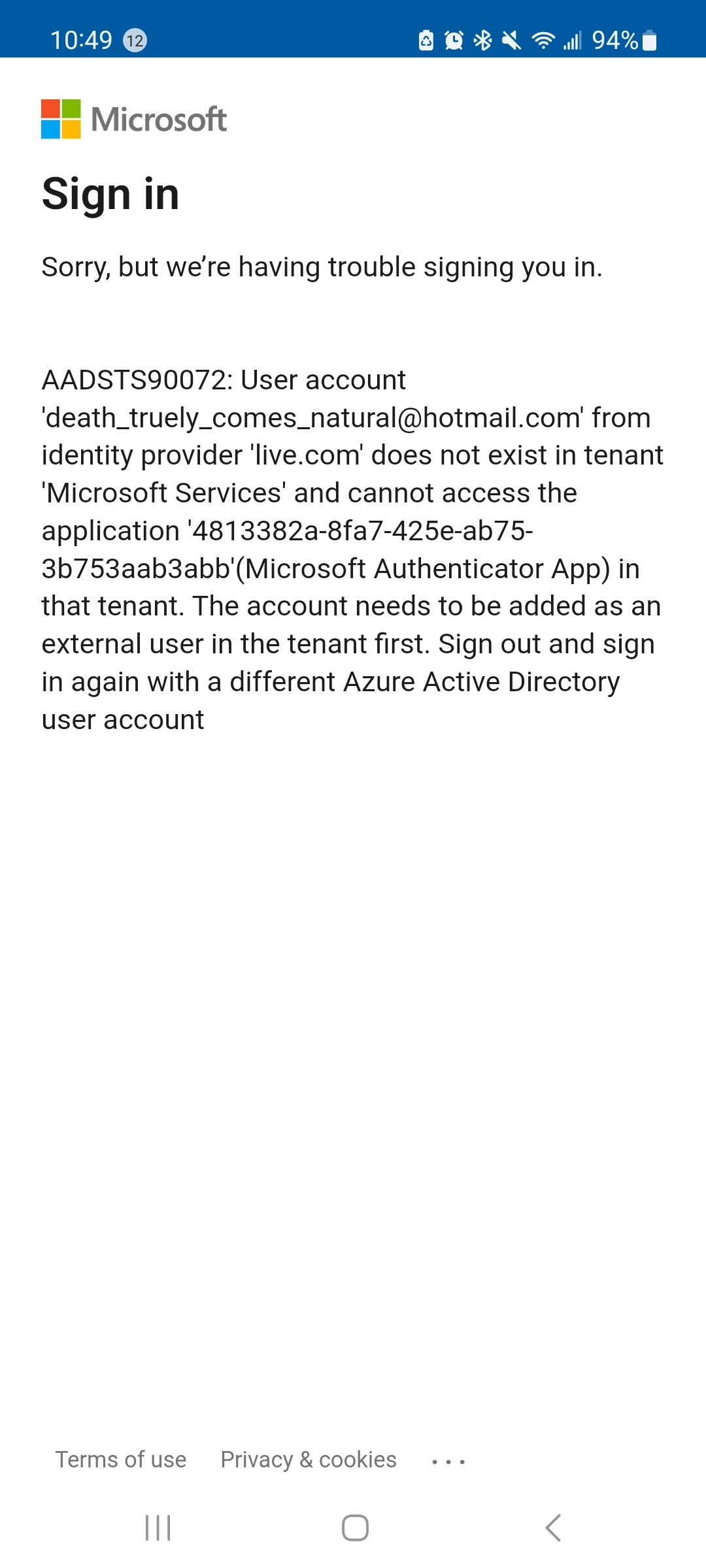 reas1:read1セット AADSTS90072 - Microsoft Q&A