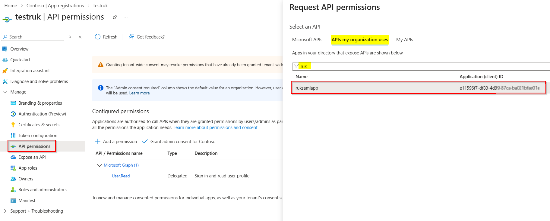 Cannot add permissions for exposed web API in Azure - Microsoft Q&A