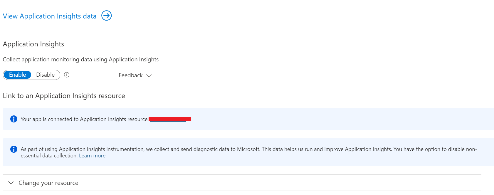 Why am I not able to Enable Application Insights without redeploying