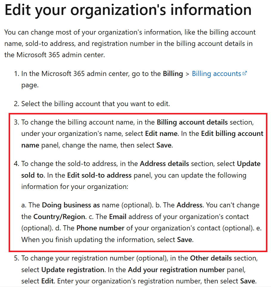 Need to change the company name, Billing address and Tax information ...