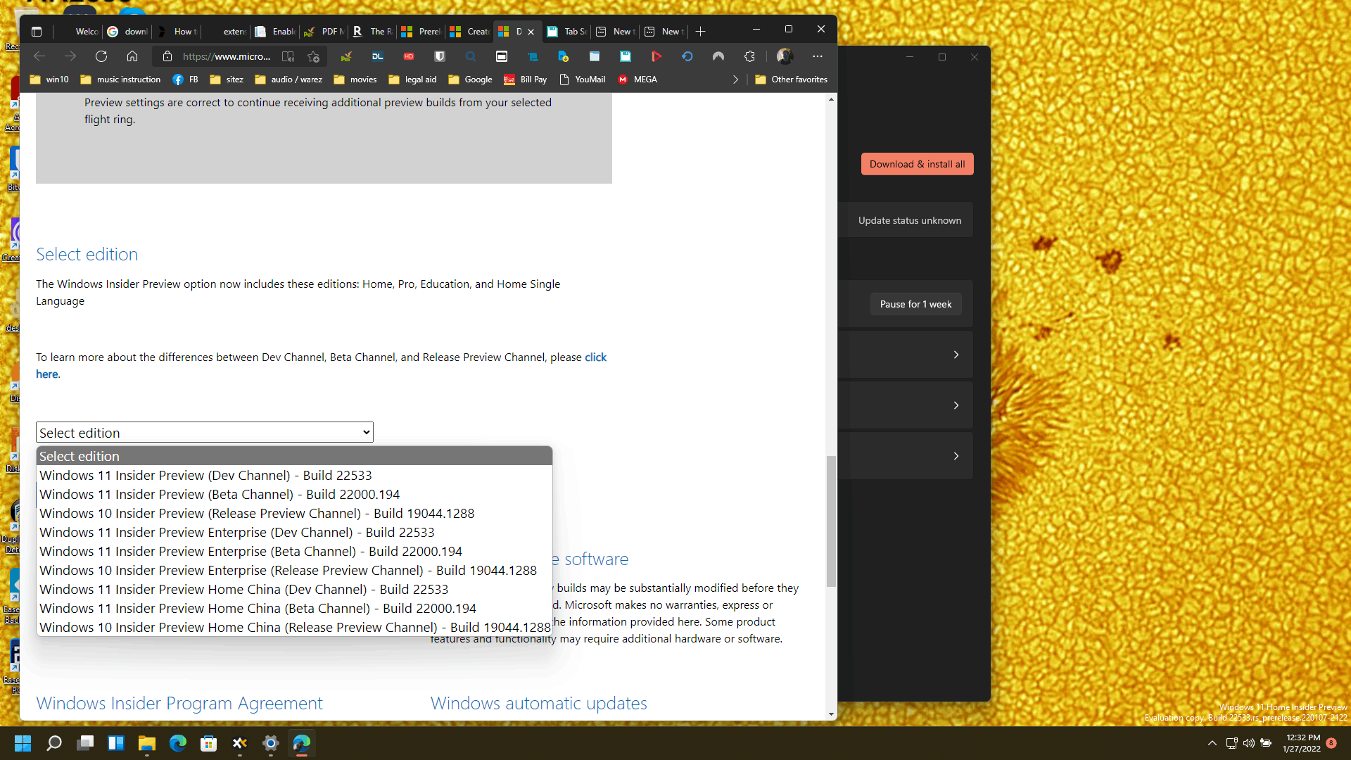 downloading/installing Dev Insider Preview for Win11, and other issues ...