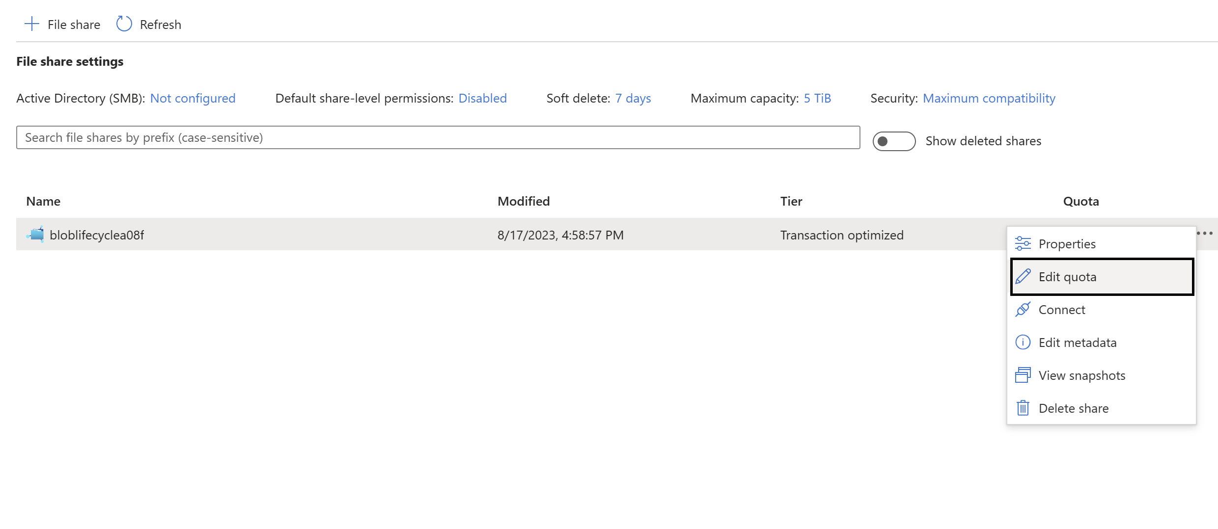 In the Azure in File share can we increase the size above 500 GB ...